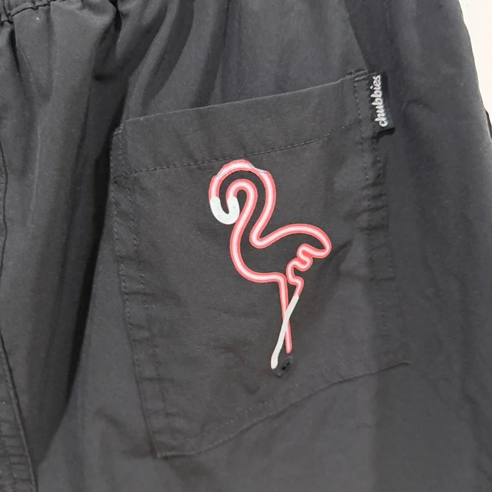 Chubbies Mens Black Swim Trunks Pink Flamingo Graphic Mesh Lined Shorts Medium